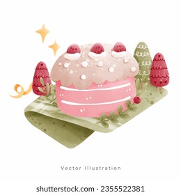Christmas Desserts watercolor style. Vector illustration.