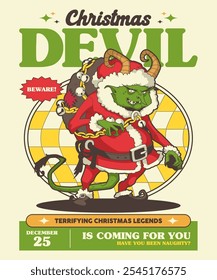 Christmas Devil Retro Cartoon Illustration Design