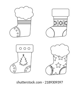 Christmas different socks for line style gifts. Vector illustration