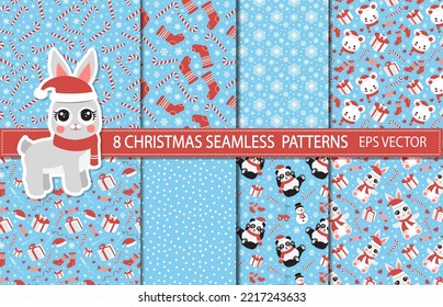 Christmas digital papers, winter New Year seamless vector patterns set 