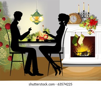 Christmas dinner. All elements and textures are individual objects. Vector illustration scale to any size.