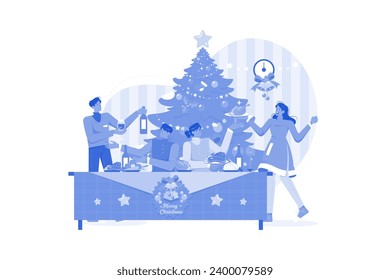 Christmas Dinner Party Illustration concept on white background