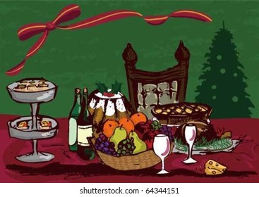 Christmas Dinner Table (Vectors) - Food on the table