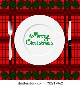 Christmas dinner. Dinner time. Cutlery. Flat design. Vector illustration