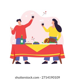 Christmas Dinner Vector Flat Illustration EPS 10 File 