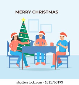 Christmas dinner vector illustration. Christmas vector in flat design style