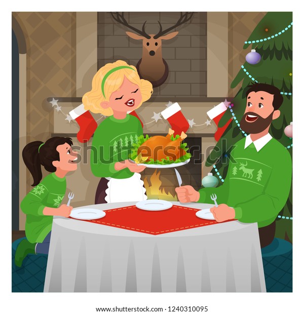 Download Christmas Dinner Vector Illustration Xmas Meal Stock Vector Royalty Free 1240310095 PSD Mockup Templates