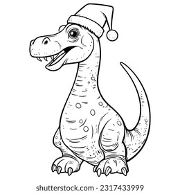 Christmas Dinosaur Coloring page For Kids , illustration dinosaur outlined , Cute baby dinosaur line art