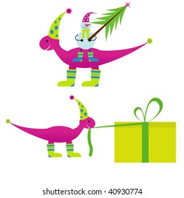 Christmas dinosaur  with snowman and gifts  for you