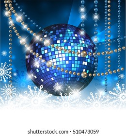 Christmas disco ball background with space for text, party concept, invitation mock up