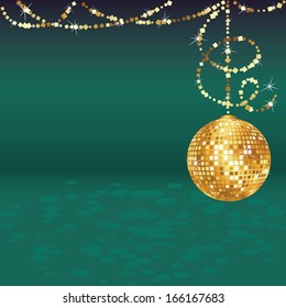 Christmas disco ball on abstract background with space for you text