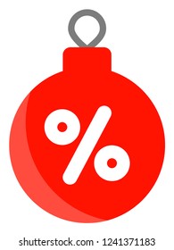 Christmas discount ball vector icon symbol. Flat pictogram is isolated on a white background. Christmas discount ball pictogram designed with simple style.