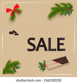 Christmas discount with chocolate. Vector illustration.
