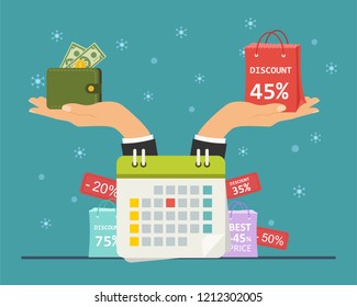 Christmas discount concept. Have time to buy a gift with a Christmas discount. Merry Christmas sale Сhristmas sales. Vector illustration.
