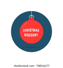 christmas discount on red tree toy logo. concept of gift bubble for fashion or grocery store or supermarket. simple flat trend advertising logotype graphic design element isolated on white background
