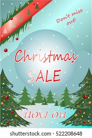 Christmas discount, sale banner. Vector illustration.