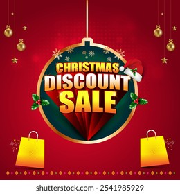 Christmas Discount Sale Circle 3d Typography Logo Design. Christmas Sale Label Deign Vector. Advertising, Marketing, Promo, Retail, Announcement, Poster