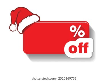 Christmas discount sale template with Santa hat. Percent off sticker with copy space for you price. Vector on transparent background