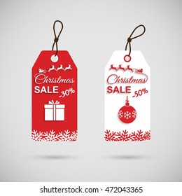 Christmas discounts. Christmas sales. Vector illustration flat design. Price tag. Big save, discounts. Santa Claus in a sleigh.