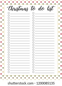Christmas to do list, planner. Preparation for winter holidays and celebration. 