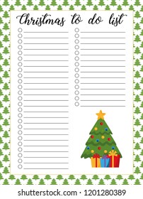 Christmas to do list, planner. Preparation for winter holidays and celebration. 