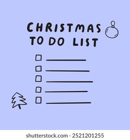 Christmas to do list. Template design with checkbox. Simple hand drawn illustration on purple design.