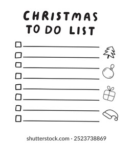 Christmas to do list. Template design. hand drawn illustration.