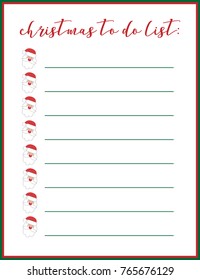 Christmas to do list. Vector illustration.Planner, organiser, notebook. 