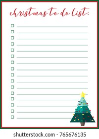 Christmas to do list. Vector illustration.Planner, organiser, notebook. 