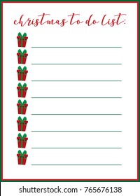 Christmas to do list. Vector illustration.Planner, organiser, notebook. 