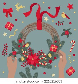 Christmas do it yourself DIY wreath made of winter and natural objects