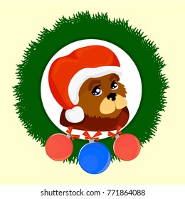 Christmas dog with balls, vector