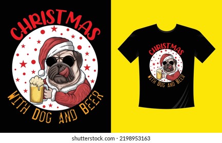 Christmas with dog and beer-  t shirt design free vector svg design template  svg