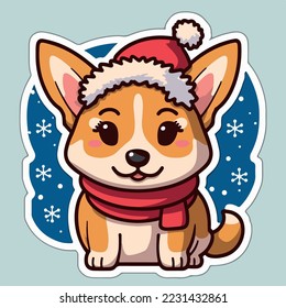 Christmas dog cartoon sticker, xmas puppy stickers collection. Multicolor