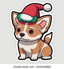 Christmas dog cartoon sticker, xmas puppy stickers isolated decoration. Multicolor