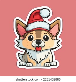 Christmas dog cartoon sticker, xmas puppy stickers elements. New-year collection