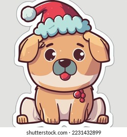 Christmas dog cartoon sticker, xmas puppy stickers elements. Winter holidays