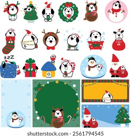 Christmas dog clip art, festive puppy design, dog in Santa hat, holiday reindeer dog