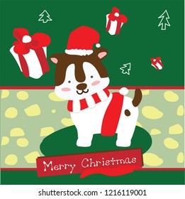 Christmas dog with gift