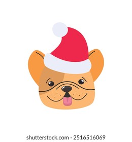 Christmas dog in hand drawn style vector. Cute cartoon french bulldog puppy with Christmas hat 