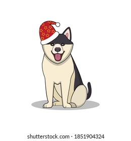 Christmas Dog with Christmas Hat Icon Vector Flat Background