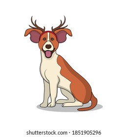Christmas Dog with Christmas Hat Icon Vector Flat Background