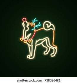 Christmas dog neon sign. Neon sign, bright signboard, light banner. Vector icons