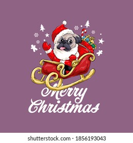 Christmas Dog Pug Vector Illustration