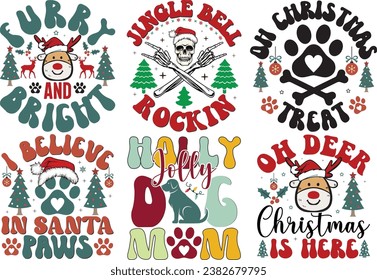 Christmas dog retro color bundle t shirt. Typography bundle design.
