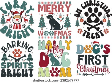 Christmas dog retro color bundle t shirt. Typography bundle design.