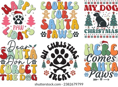 Christmas dog retro color bundle t shirt. Typography bundle design.
