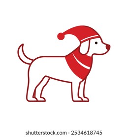 Christmas dog in Santa hat vector line art – festive holiday pet design