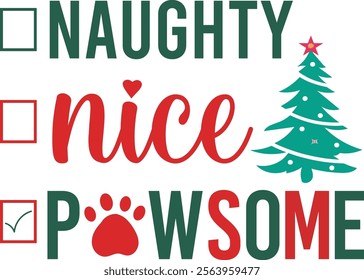 Christmas dog and Santa t- shirt design Christmas tree and sack of colorful gifts. Pet lovers, animals, dogs, Christmas, winter holiday and gift