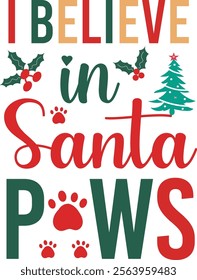 Christmas dog and Santa t- shirt design Christmas tree and sack of colorful gifts. Pet lovers, animals, dogs, Christmas, winter holiday and gift